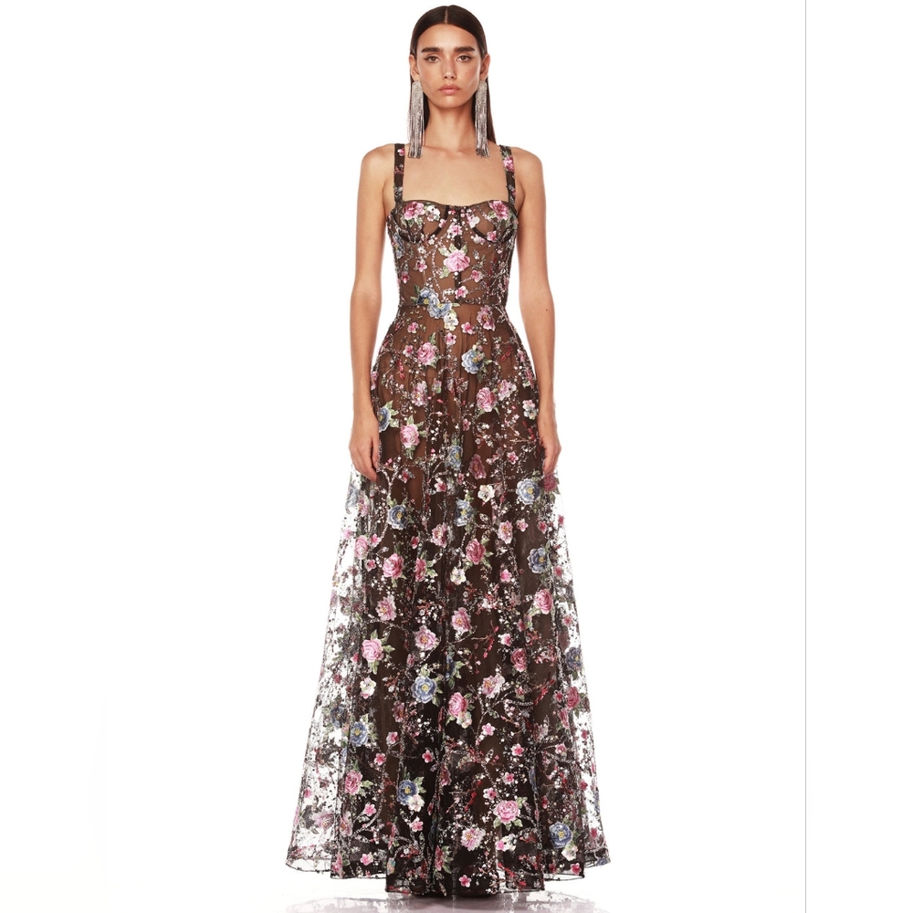 Exclusive Midnight Embroidered Floral Gown